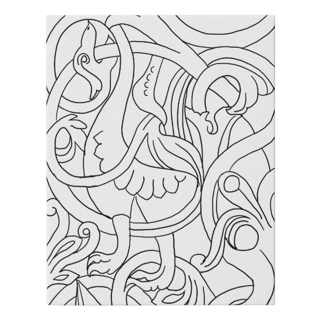 Abstract Bird Deco Art Coloring Page Faux Canvas Print (Front)