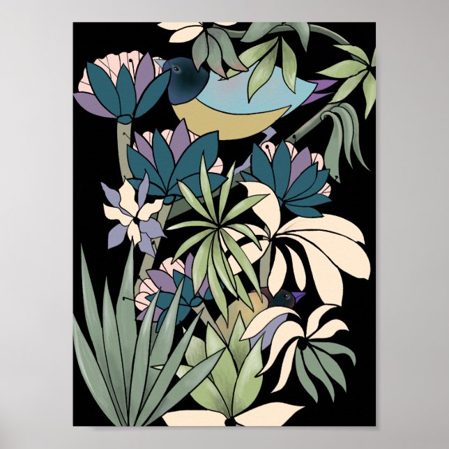 Abstract bird flower garden art poster (Front)