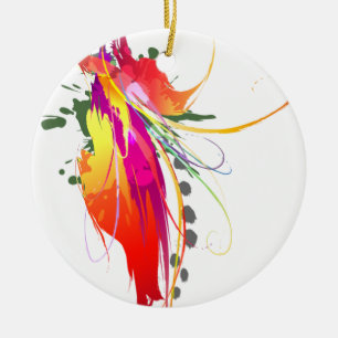Abstract Bird of Paradise Paint Splatters Ceramic Ornament