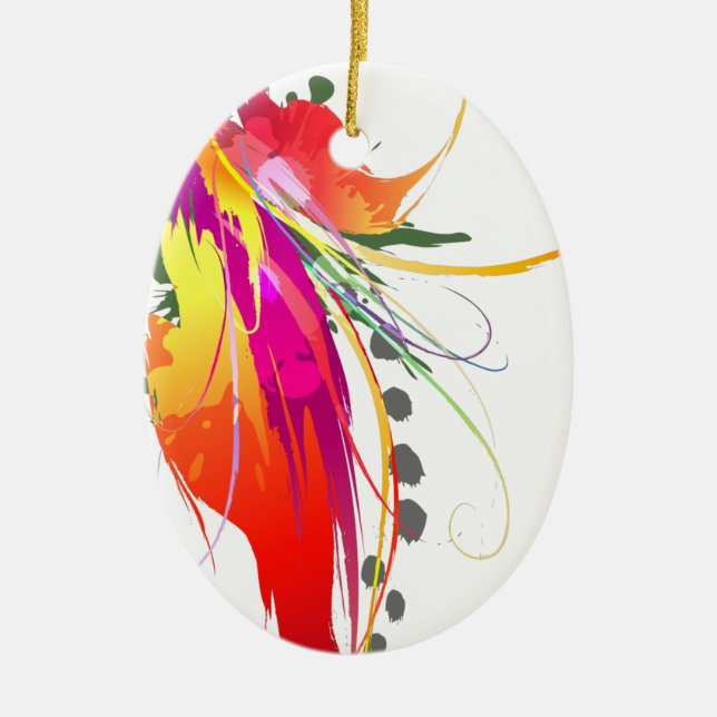 Abstract Bird of Paradise Paint Splatters Ceramic Ornament (Front)