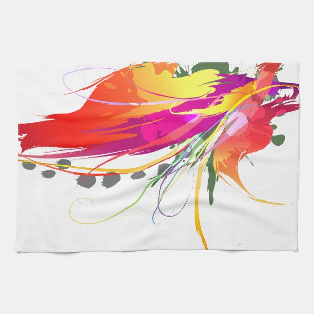 Abstract Bird of Paradise Paint Splatters Kitchen Towel (Horizontal)