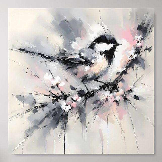 Abstract Bird on a Blossoming Branch Painting Acrylic Photo Tile (Front Set)