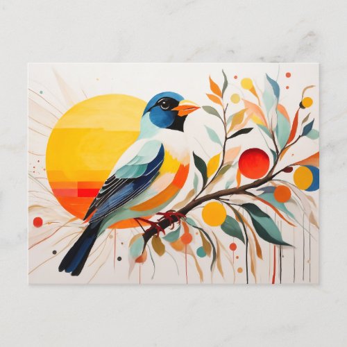 Abstract Bird Standing On A Branch Postcard