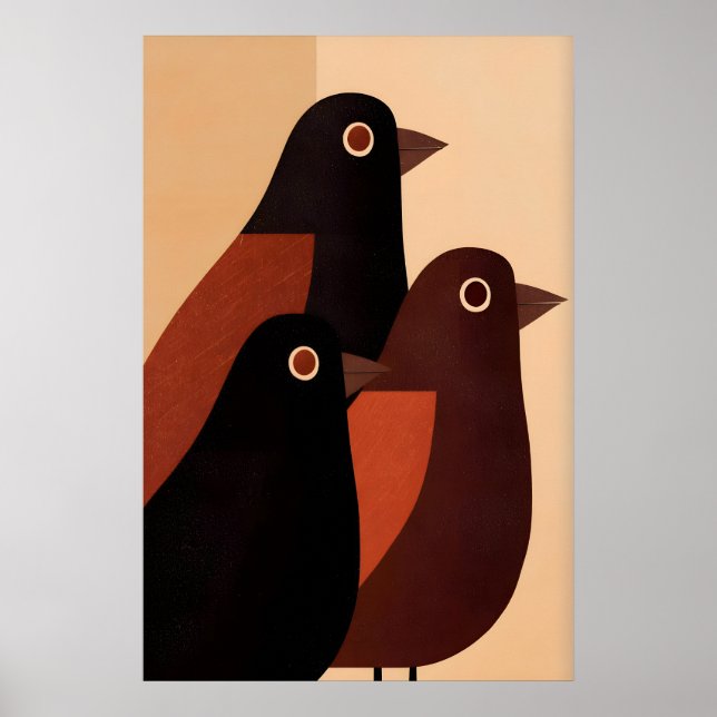 Abstract Bird Wall Art Trio of Geometric Birds in (Front)