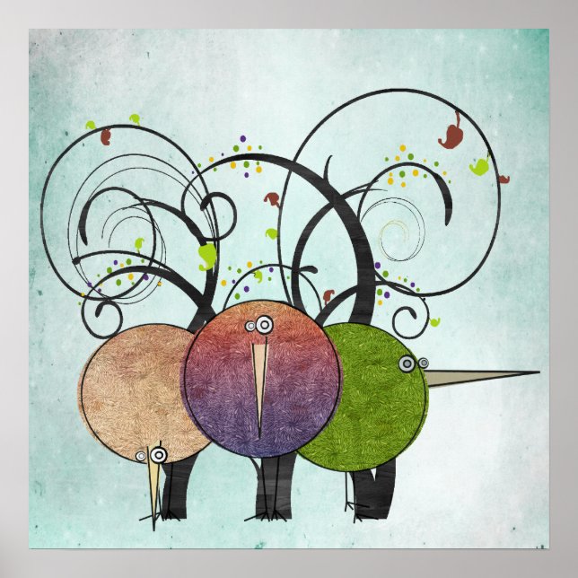 Abstract Birds and Trees Art Print Poster (Front)