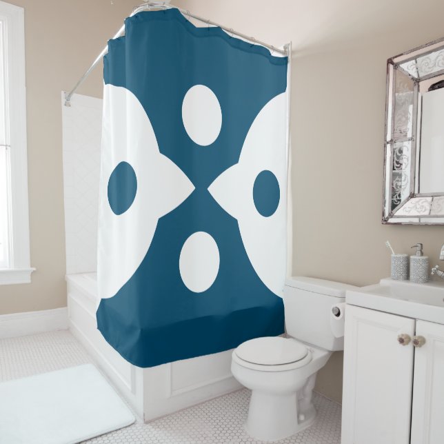 Abstract Birds Bold Simple Design Ocean Blue Shower Curtain (In Situ)