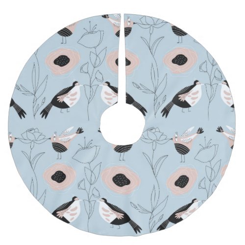 Abstract Birds Flowers Pink Pattern Brushed Polyester Tree Skirt