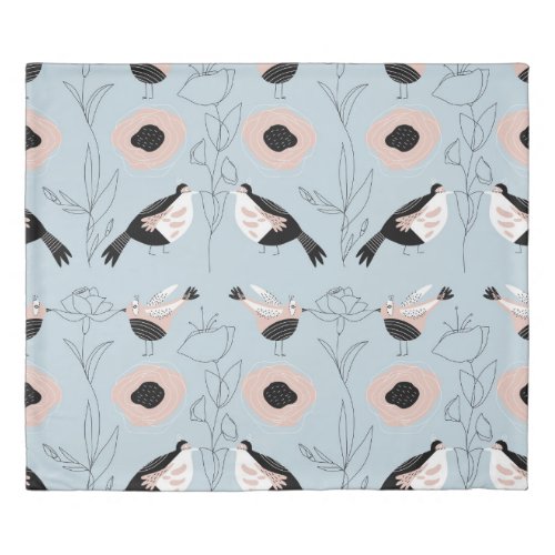 Abstract Birds Flowers Pink Pattern Duvet Cover