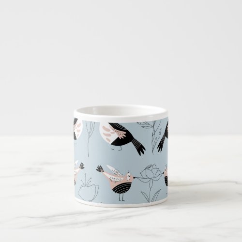Abstract Birds Flowers Pink Pattern Espresso Cup
