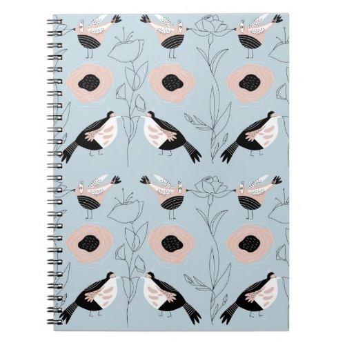Abstract Birds Flowers Pink Pattern Notebook