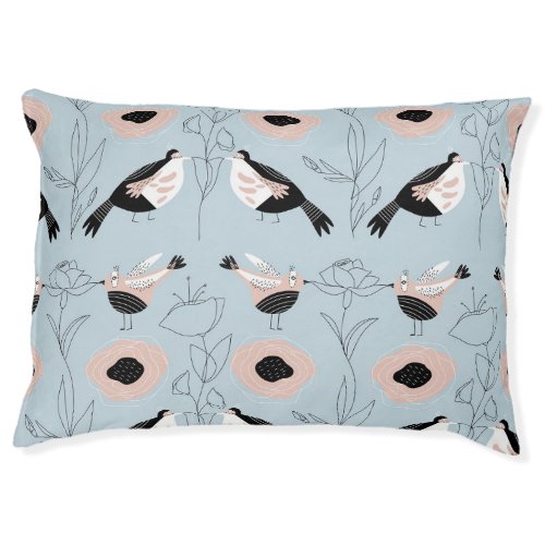 Abstract Birds Flowers Pink Pattern Pet Bed