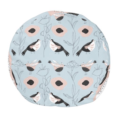 Abstract Birds Flowers Pink Pattern Pouf
