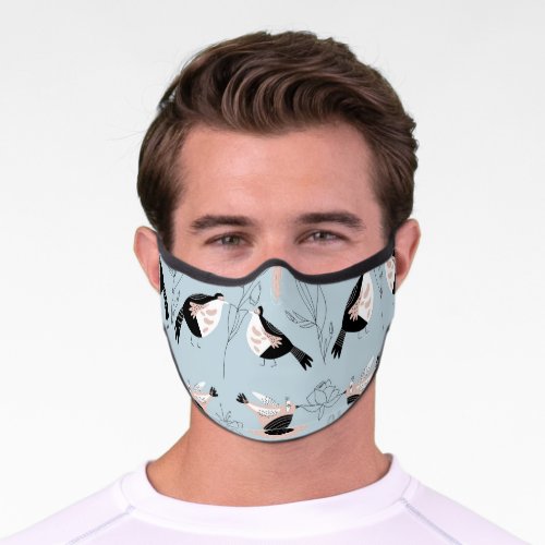 Abstract Birds Flowers Pink Pattern Premium Face Mask