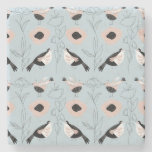 Abstract Birds Flowers Pink Pattern Stone Coaster