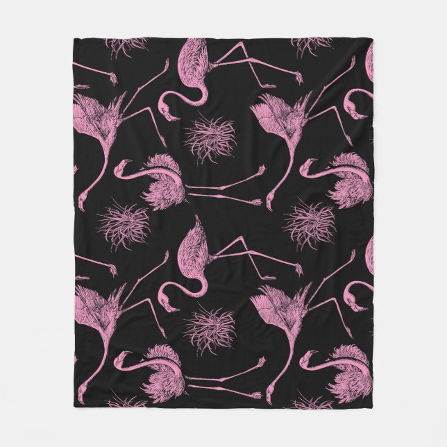 Abstract Birds: Monochrome Fashion Pattern Fleece Blanket (Front)