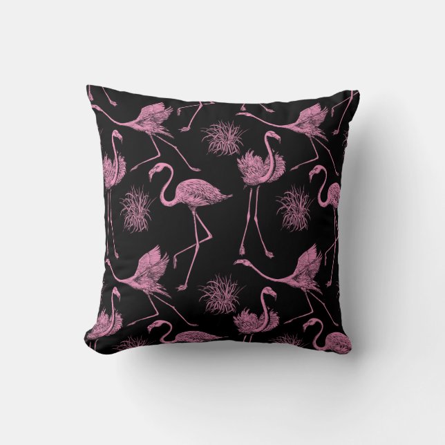 Abstract Birds: Monochrome Fashion Pattern Throw Pillow (Front)