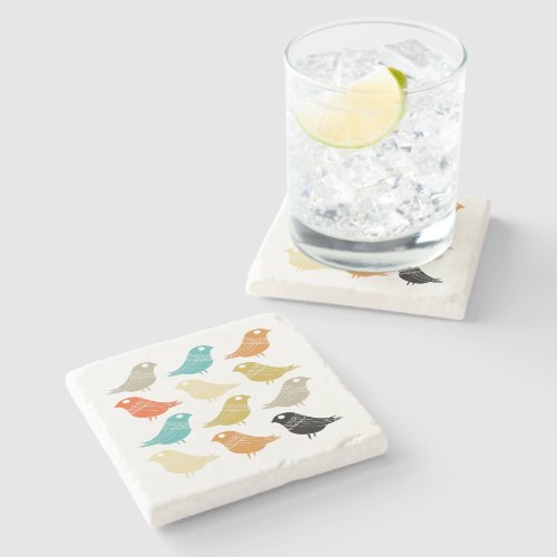 Abstract Birds Retro Colorful Mid Century Modern Stone Coaster