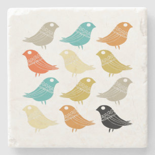 Abstract Birds Retro Colorful Mid Century Modern Stone Coaster
