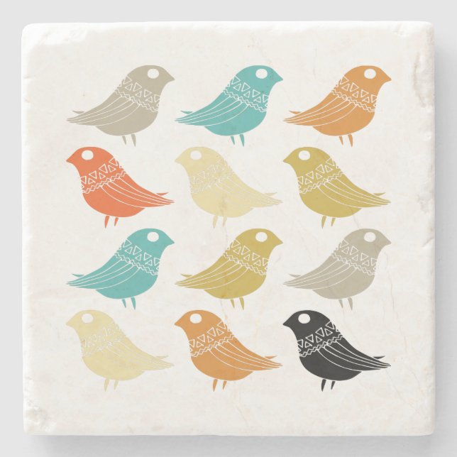 Abstract Birds Retro Colorful Mid Century Modern Stone Coaster (Front)