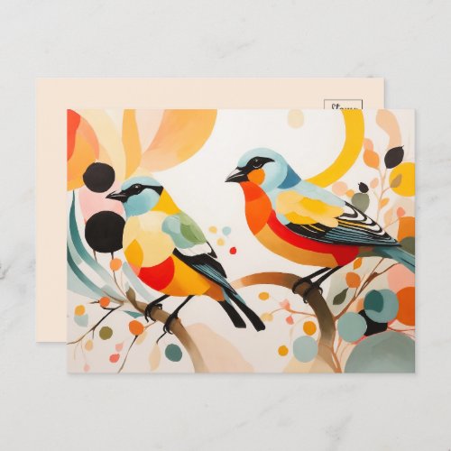 Abstract Birds Standing On A Branch Postcard