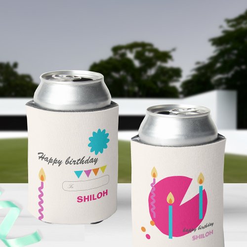 Abstract Birthday Cake Candles Can Cooler