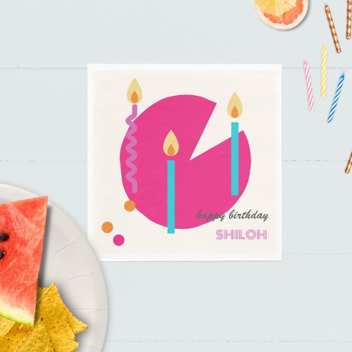 Abstract Birthday Cake With Candles Modern Napkins