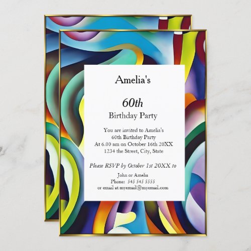 Abstract Birthday Party  red blue teal gold modern Invitation
