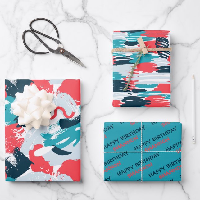 Abstract Birthday Wrapping Paper Sheets  (Front)