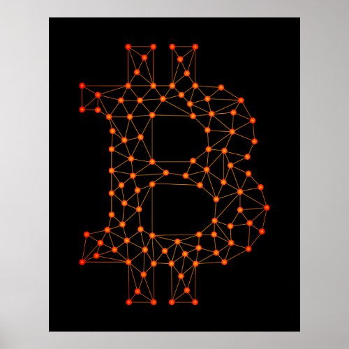 Abstract Bitcoin symbol orange Poster