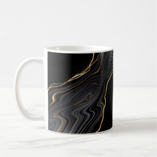 abstract black agate background with golden veins, coffee mug