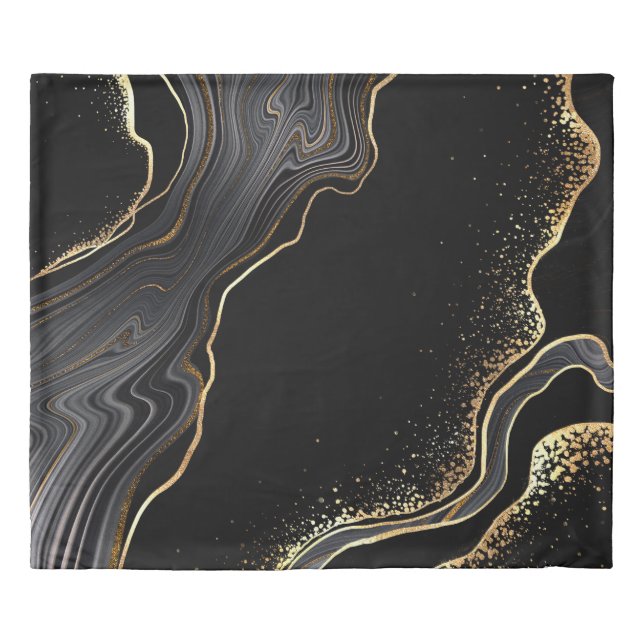 abstract black agate background with golden veins, duvet cover (Front)