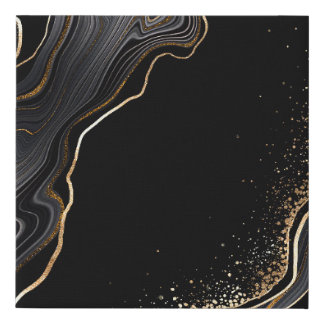 abstract black agate background with golden veins, faux canvas print