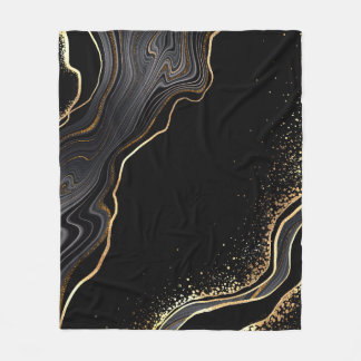 abstract black agate background with golden veins, fleece blanket