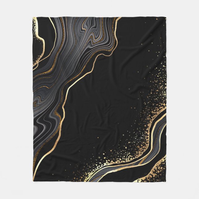 abstract black agate background with golden veins, fleece blanket (Front)