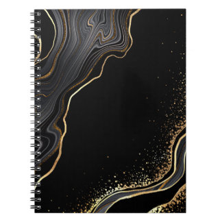 abstract black agate background with golden veins, notebook
