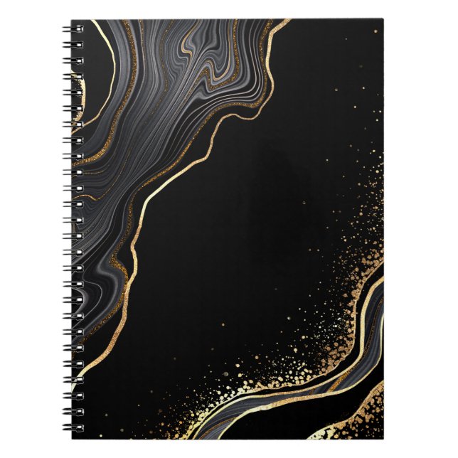 abstract black agate background with golden veins, notebook (Front)