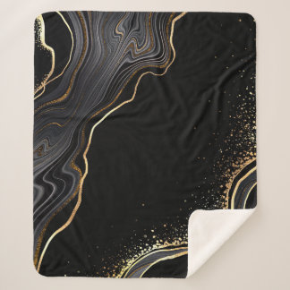 abstract black agate background with golden veins, sherpa blanket