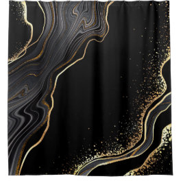 abstract black agate background with golden veins, shower curtain