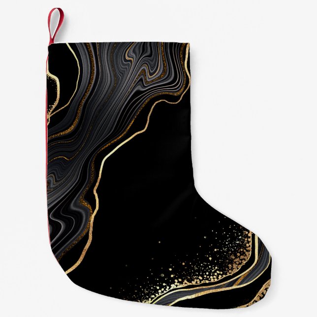 abstract black agate background with golden veins, small christmas stocking (Front)