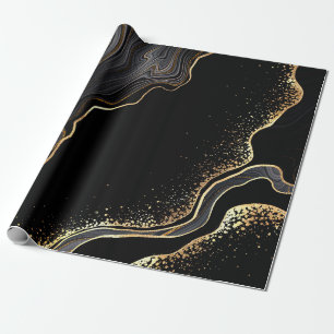 abstract black agate background with golden veins, wrapping paper