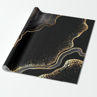 abstract black agate background with golden veins, wrapping paper
