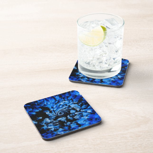 Abstract Black and Blue Beverage Coaster (Right Side)