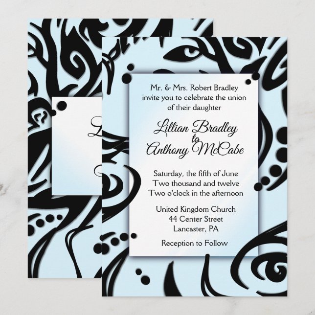 Abstract Black and Blue Tribal Wedding Invitation (Front/Back)