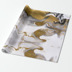 Abstract Black and Gold Agate Marble Swirl  Wrapping Paper