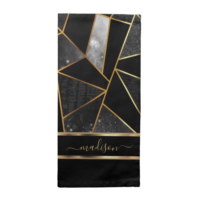 Abstract Black and Gold Cloth Napkin (Half Fold)