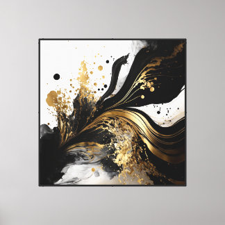 Abstract Black and Gold Fluid Art Canvas