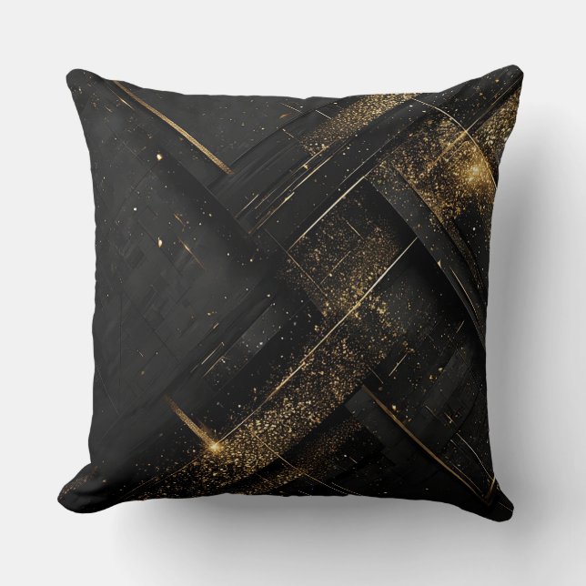 Abstract Black and Gold Geometric Design Throw Pillow (Front)