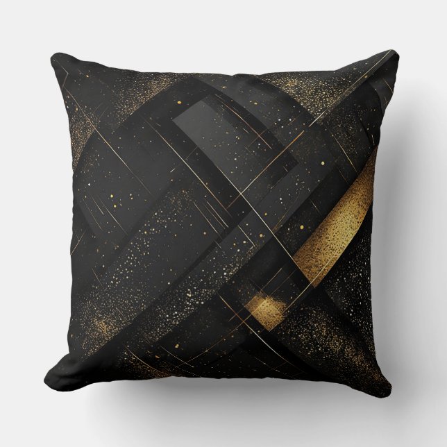 Abstract Black and Gold Geometric Design Throw Pillow (Front)