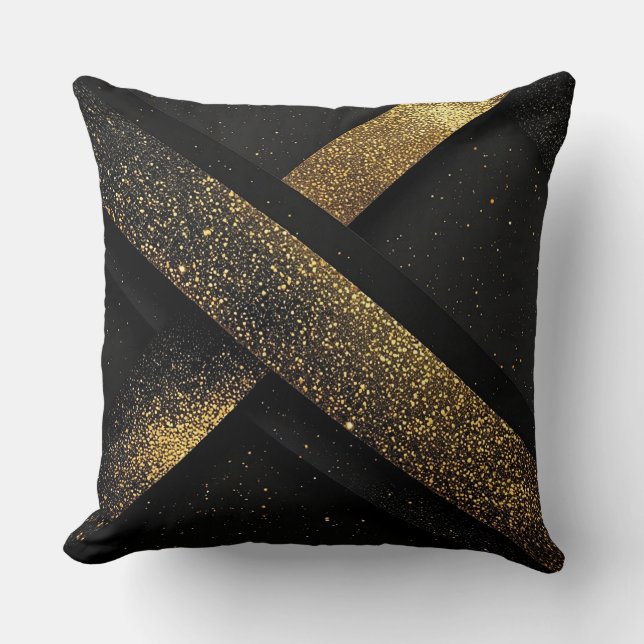 Abstract Black and Gold Geometric Design Throw Pillow (Front)