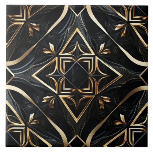 Abstract Black and Gold _ Modern Geometric Art Ceramic Tile